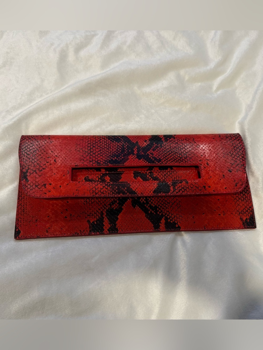 Faux Red Snake-Print Leather Envelope Clutch — NWOT Women’s Evening Bag